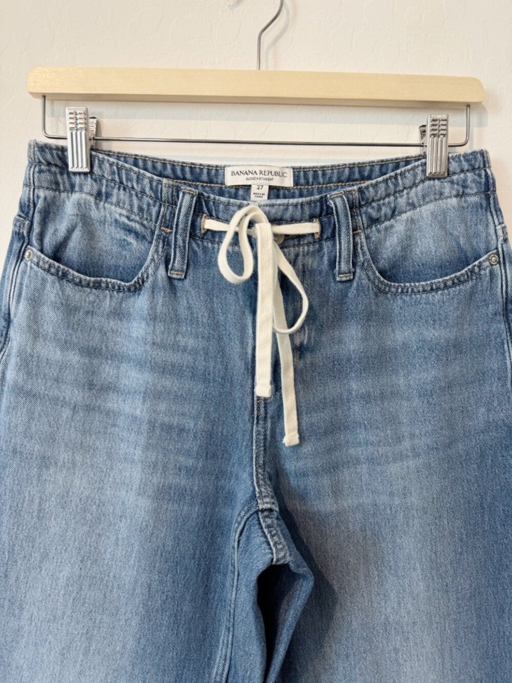 Banana Republic Drawstring Wide Leg Jeans Size 27 Slouchy Rigid Denim Relaxed - Picture 4 of 11